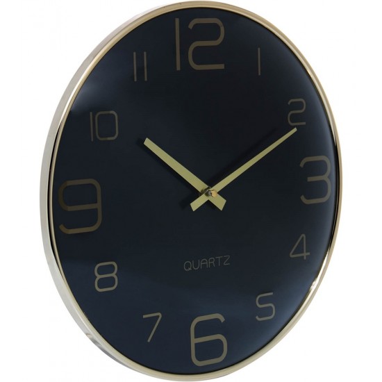 Relógio De Parede 30,5cm Por 4,5cm Quartz De Plástico Chronos Preto Com Dourado